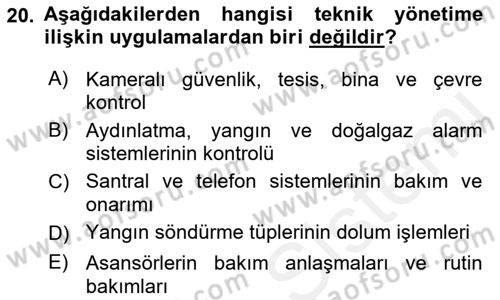Bina ve Site Yöneticiliği Dersi 2017 - 2018 Yılı 3 Ders Sınav Soruları 20. Soru