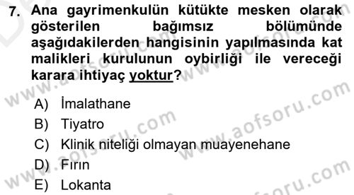 Bina ve Site Yöneticiliği Dersi 2017 - 2018 Yılı 3 Ders Sınav Soruları 7. Soru