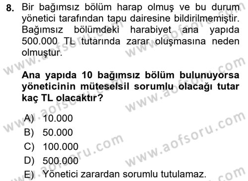 Bina ve Site Yöneticiliği Dersi 2017 - 2018 Yılı 3 Ders Sınav Soruları 8. Soru