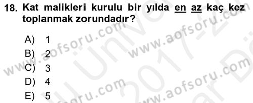 Bina ve Site Yöneticiliği Dersi 2017 - 2018 Yılı (Vize) Ara Sınav Soruları 18. Soru