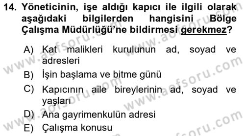 Bina ve Site Yöneticiliği Dersi 2017 - 2018 Yılı (Final) Dönem Sonu Sınav Soruları 14. Soru