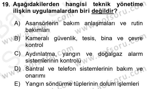 Bina ve Site Yöneticiliği Dersi 2017 - 2018 Yılı (Final) Dönem Sonu Sınav Soruları 19. Soru
