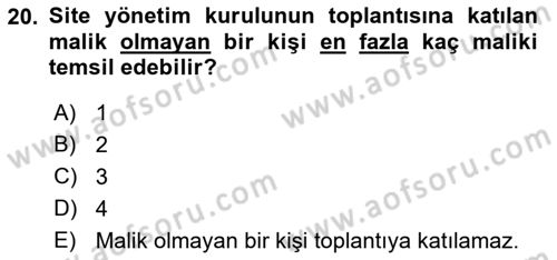 Bina ve Site Yöneticiliği Dersi 2017 - 2018 Yılı (Final) Dönem Sonu Sınav Soruları 20. Soru