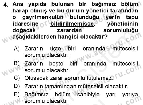 Bina ve Site Yöneticiliği Dersi 2017 - 2018 Yılı (Final) Dönem Sonu Sınav Soruları 4. Soru