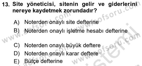 Bina ve Site Yöneticiliği Dersi 2018 - 2019 Yılı 3 Ders Sınav Soruları 13. Soru