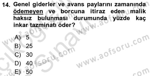 Bina ve Site Yöneticiliği Dersi 2018 - 2019 Yılı 3 Ders Sınav Soruları 14. Soru