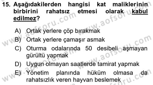 Bina ve Site Yöneticiliği Dersi 2018 - 2019 Yılı 3 Ders Sınav Soruları 15. Soru