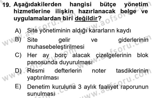 Bina ve Site Yöneticiliği Dersi 2018 - 2019 Yılı 3 Ders Sınav Soruları 19. Soru