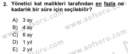 Bina ve Site Yöneticiliği Dersi 2018 - 2019 Yılı 3 Ders Sınav Soruları 2. Soru