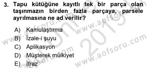 Bina ve Site Yöneticiliği Dersi 2018 - 2019 Yılı 3 Ders Sınav Soruları 3. Soru