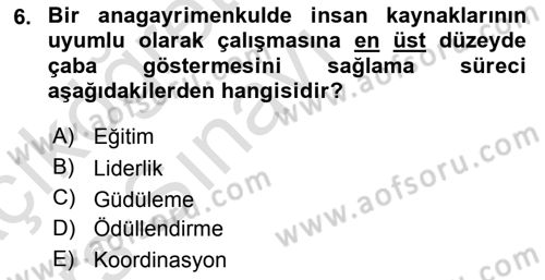 Bina ve Site Yöneticiliği Dersi 2018 - 2019 Yılı 3 Ders Sınav Soruları 6. Soru