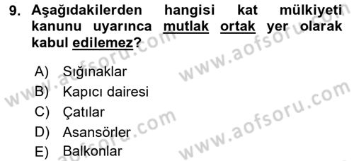 Bina ve Site Yöneticiliği Dersi 2018 - 2019 Yılı 3 Ders Sınav Soruları 9. Soru
