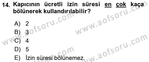 Bina ve Site Yöneticiliği Dersi 2018 - 2019 Yılı (Final) Dönem Sonu Sınav Soruları 14. Soru