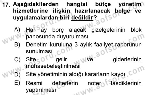 Bina ve Site Yöneticiliği Dersi 2018 - 2019 Yılı (Final) Dönem Sonu Sınav Soruları 17. Soru