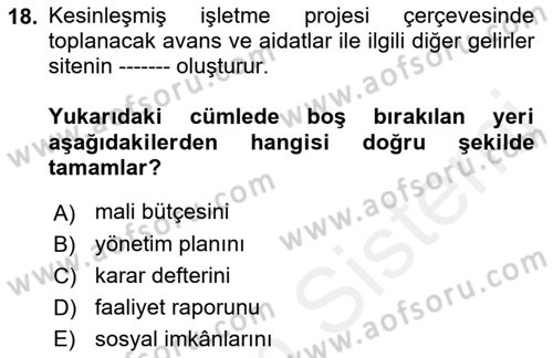 Bina ve Site Yöneticiliği Dersi 2018 - 2019 Yılı (Final) Dönem Sonu Sınav Soruları 18. Soru