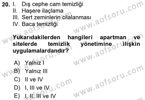 Bina ve Site Yöneticiliği Dersi 2018 - 2019 Yılı (Final) Dönem Sonu Sınav Soruları 20. Soru
