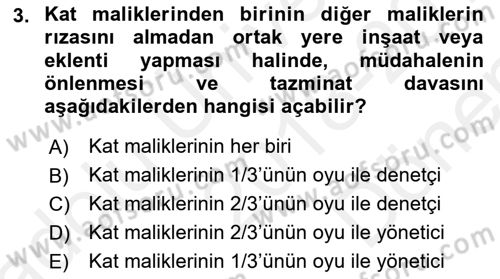 Bina ve Site Yöneticiliği Dersi 2018 - 2019 Yılı (Final) Dönem Sonu Sınav Soruları 3. Soru