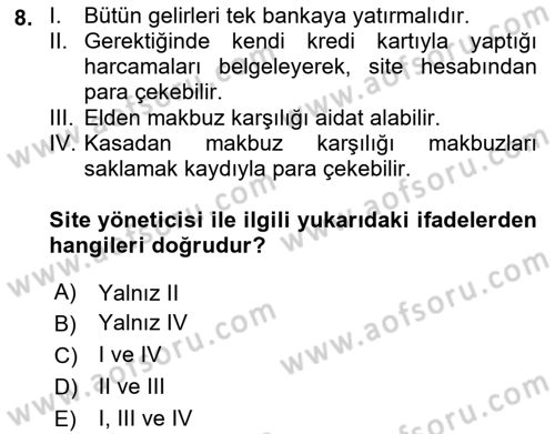 Bina ve Site Yöneticiliği Dersi 2018 - 2019 Yılı (Final) Dönem Sonu Sınav Soruları 8. Soru
