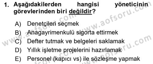 Bina ve Site Yöneticiliği Dersi 2018 - 2019 Yılı Yaz Okulu Sınav Soruları 1. Soru