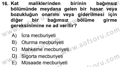 Bina ve Site Yöneticiliği Dersi 2018 - 2019 Yılı Yaz Okulu Sınav Soruları 16. Soru