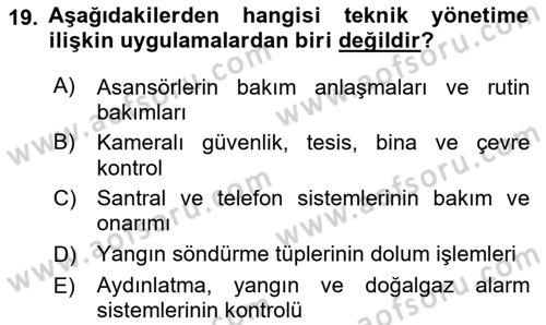 Bina ve Site Yöneticiliği Dersi 2018 - 2019 Yılı Yaz Okulu Sınav Soruları 19. Soru