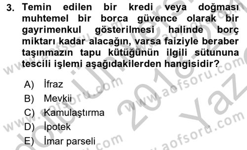 Bina ve Site Yöneticiliği Dersi 2018 - 2019 Yılı Yaz Okulu Sınav Soruları 3. Soru