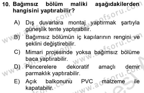Bina ve Site Yöneticiliği Dersi 2021 - 2022 Yılı (Final) Dönem Sonu Sınav Soruları 10. Soru
