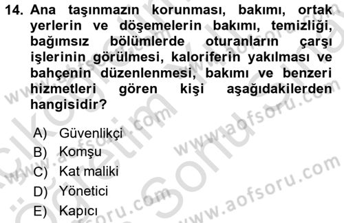 Bina ve Site Yöneticiliği Dersi 2021 - 2022 Yılı (Final) Dönem Sonu Sınav Soruları 14. Soru