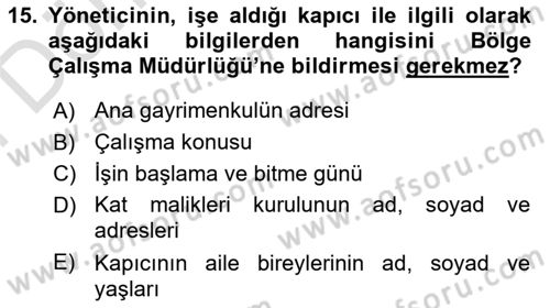 Bina ve Site Yöneticiliği Dersi 2021 - 2022 Yılı (Final) Dönem Sonu Sınav Soruları 15. Soru