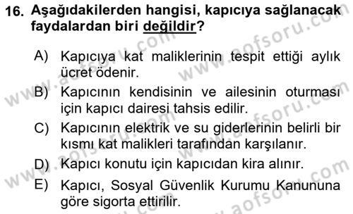 Bina ve Site Yöneticiliği Dersi 2021 - 2022 Yılı (Final) Dönem Sonu Sınav Soruları 16. Soru
