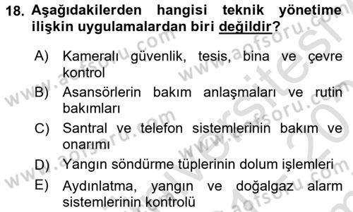 Bina ve Site Yöneticiliği Dersi 2021 - 2022 Yılı (Final) Dönem Sonu Sınav Soruları 18. Soru