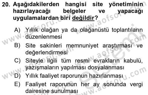Bina ve Site Yöneticiliği Dersi 2021 - 2022 Yılı (Final) Dönem Sonu Sınav Soruları 20. Soru