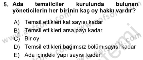 Bina ve Site Yöneticiliği Dersi 2021 - 2022 Yılı (Final) Dönem Sonu Sınav Soruları 5. Soru