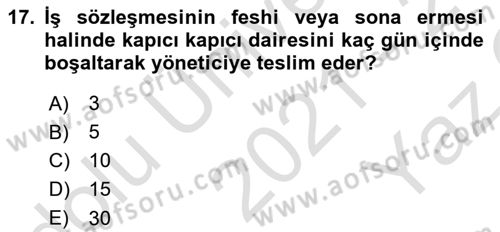Bina ve Site Yöneticiliği Dersi 2021 - 2022 Yılı Yaz Okulu Sınav Soruları 17. Soru