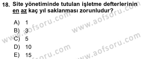 Bina ve Site Yöneticiliği Dersi 2021 - 2022 Yılı Yaz Okulu Sınav Soruları 18. Soru