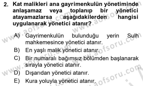 Bina ve Site Yöneticiliği Dersi 2021 - 2022 Yılı Yaz Okulu Sınav Soruları 2. Soru