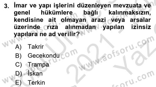 Bina ve Site Yöneticiliği Dersi 2021 - 2022 Yılı Yaz Okulu Sınav Soruları 3. Soru