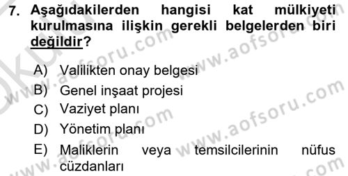 Bina ve Site Yöneticiliği Dersi 2021 - 2022 Yılı Yaz Okulu Sınav Soruları 7. Soru