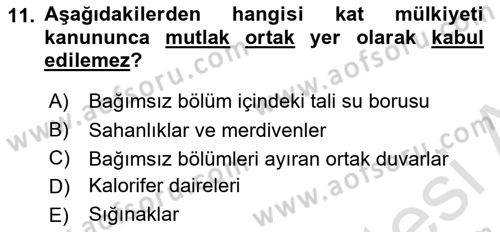 Bina ve Site Yöneticiliği Dersi 2022 - 2023 Yılı Yaz Okulu Sınav Soruları 11. Soru