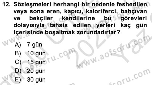 Bina ve Site Yöneticiliği Dersi 2022 - 2023 Yılı Yaz Okulu Sınav Soruları 12. Soru