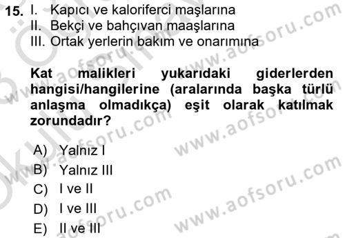 Bina ve Site Yöneticiliği Dersi 2022 - 2023 Yılı Yaz Okulu Sınav Soruları 15. Soru