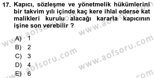 Bina ve Site Yöneticiliği Dersi 2022 - 2023 Yılı Yaz Okulu Sınav Soruları 17. Soru