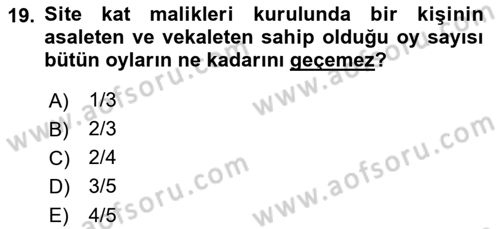 Bina ve Site Yöneticiliği Dersi 2022 - 2023 Yılı Yaz Okulu Sınav Soruları 19. Soru