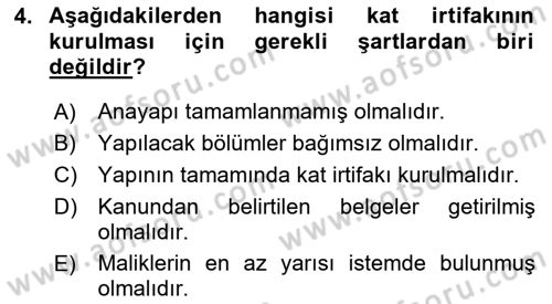 Bina ve Site Yöneticiliği Dersi 2022 - 2023 Yılı Yaz Okulu Sınav Soruları 4. Soru