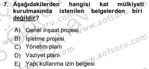 Bina ve Site Yöneticiliği Dersi 2022 - 2023 Yılı Yaz Okulu Sınav Soruları 7. Soru