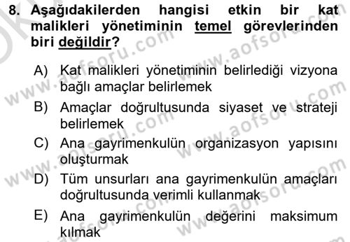 Bina ve Site Yöneticiliği Dersi 2022 - 2023 Yılı Yaz Okulu Sınav Soruları 8. Soru