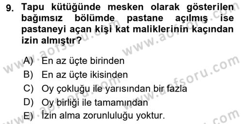 Bina ve Site Yöneticiliği Dersi 2022 - 2023 Yılı Yaz Okulu Sınav Soruları 9. Soru