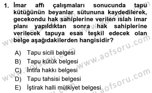 Bina ve Site Yöneticiliği Dersi 2023 - 2024 Yılı (Vize) Ara Sınav Soruları 1. Soru