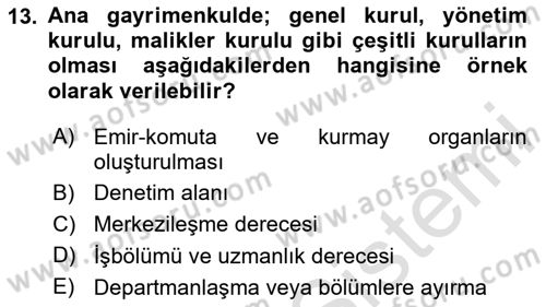 Bina ve Site Yöneticiliği Dersi 2023 - 2024 Yılı (Vize) Ara Sınav Soruları 13. Soru
