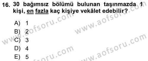 Bina ve Site Yöneticiliği Dersi 2023 - 2024 Yılı (Vize) Ara Sınav Soruları 16. Soru